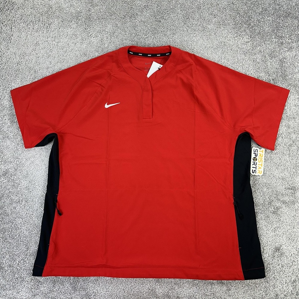 Nike Softball Shirt Womens 2XL Red Black Short Sleeve Pullover Jersey Wind Top